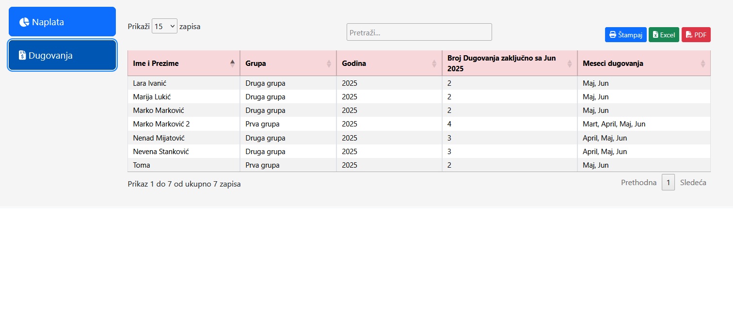 Naplata članarina - demo prikaz